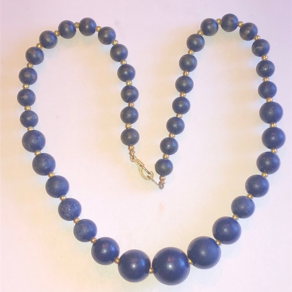 Jewelry - Vintage Navy Beaded Boho Necklace with Gold Tone Accents